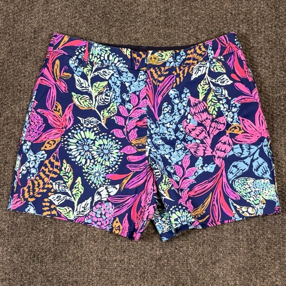 NWT Lilly Pulitzer Gretchen High-Rise Shorts Navy Calypso Women's Size 6 Stretch - Picture 1 of 11